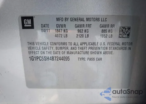 2011 Chevrolet Cruze Ls from USA, damaged, VIN 1G1PC5SH4B7244095